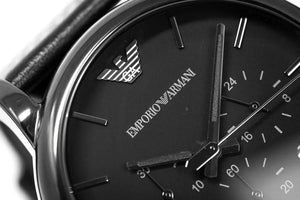 Emporio Armani AR1737 Luigi Chronograph Black Dial Black Leather Strap Watch For Men Emporio Armani