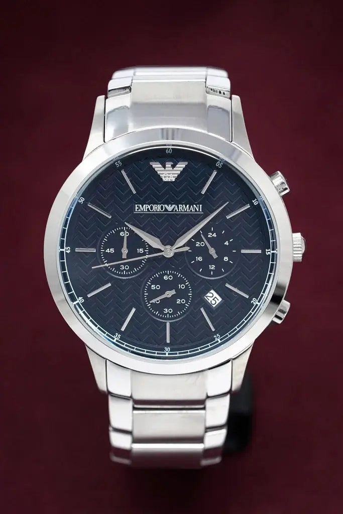 Emporio Armani AR2486 Renato Chronograph Blue Dial Silver Steel Strap Watch For Men Emporio Armani