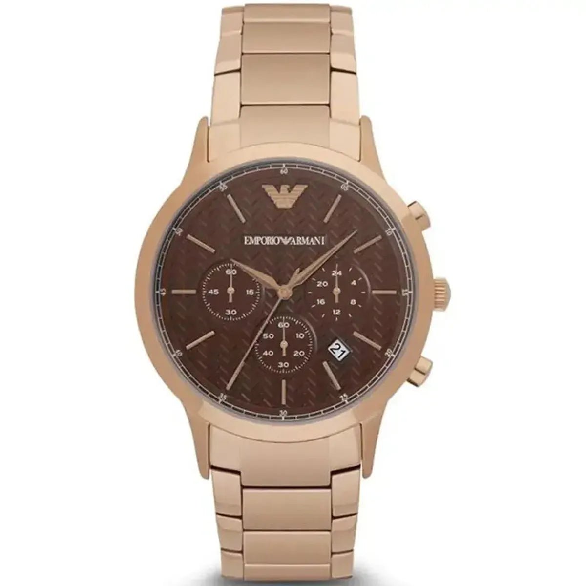 Renato AR2504 Chronograph Watch – 43mm Brown Dial Rose Gold Steel Bracelet