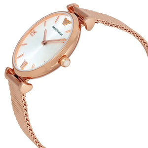 Emporio Armani AR1956 Gianni T Bar Silver Dial Rose Gold Mesh Bracelet Watch For Women Emporio Armani