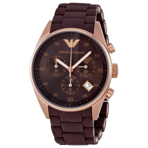 Emporio Armani AR5891 Sportivo Chronograph Brown Dial Brown Silicone Strap Watch For Men Emporio Armani
