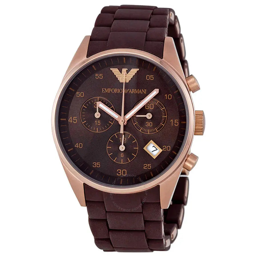 Emporio Armani AR5891 Sportivo Chronograph Brown Dial Brown Silicone Strap Watch For Men Emporio Armani