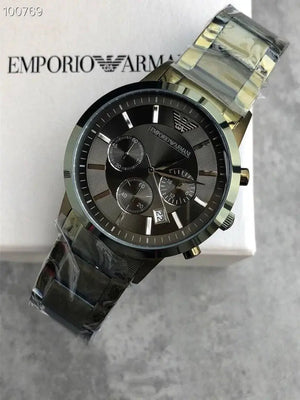 Emporio Armani AR11117 Renato Chronograph Quartz Grey Dial Green Steel Strap Watch For Men Emporio Armani