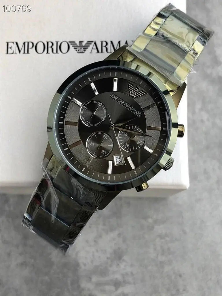 Emporio Armani AR11117 Renato Chronograph Quartz Grey Dial Green Steel Strap Watch For Men Emporio Armani