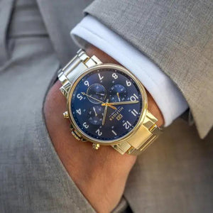 Tommy Hilfiger 1710384 Daniel Chronograph Blue Dial Gold Steel Strap Watch for Men Tommy Hilfiger