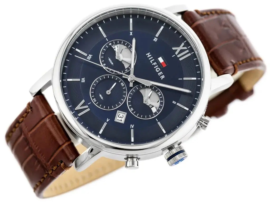 Tommy Hilfiger 1710393 Evan Chronograph Blue Dial Brown Leather Strap Watch for Men Tommy Hilfiger