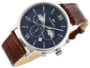 Tommy Hilfiger 1710393 Evan Chronograph Blue Dial Brown Leather Strap Watch for Men Tommy Hilfiger
