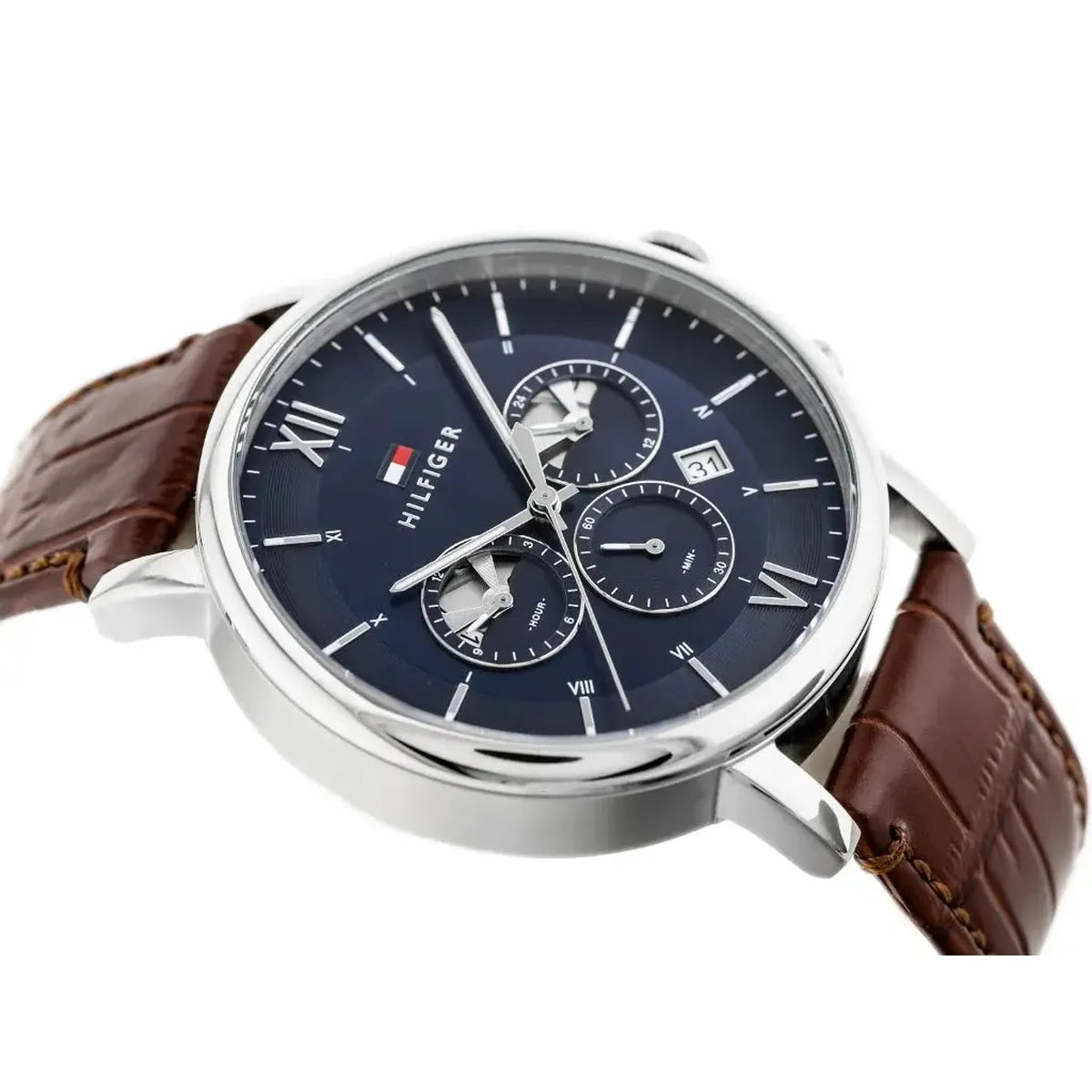 Tommy Hilfiger 1710393 Evan Chronograph Blue Dial Brown Leather Strap Watch for Men Tommy Hilfiger