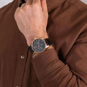 Tommy Hilfiger 1791419 Damon Quartz Black Dial Black Leather Strap Watch for Men Tommy Hilfiger
