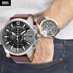 Diesel DZ4290 Mega Chief Chronograph Black Dial Brown Leather Strap Watch For Men Diesel