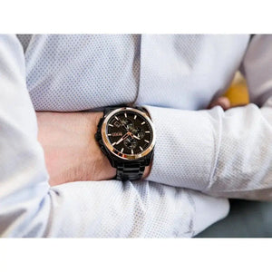 Hugo Boss 1513885 Grandmaster Black Dial Black Steel Strap Watch for Men Hugo Boss