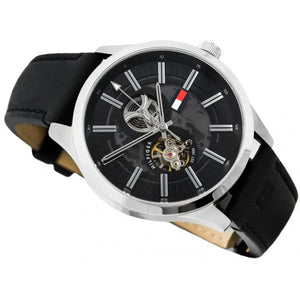 Tommy Hilfiger 1791641 Spencer Skeleton Black Dial Black Leather Strap Watch for Men Tommy Hilfiger