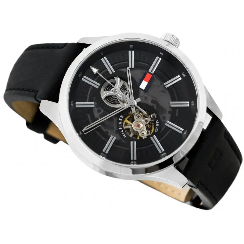 Tommy Hilfiger 1791641 Spencer Skeleton Black Dial Black Leather Strap Watch for Men Tommy Hilfiger
