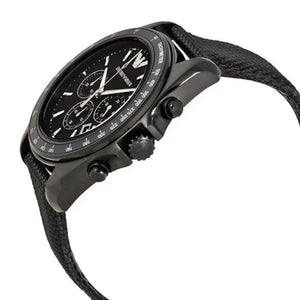 Emporio Armani AR6131 Sigma Chronograph Black Dial Black Leather Strap Watch For Men Emporio Armani