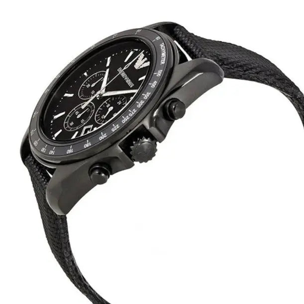 Emporio Armani AR6131 Sigma Chronograph Black Dial Black Leather Strap Watch For Men Emporio Armani
