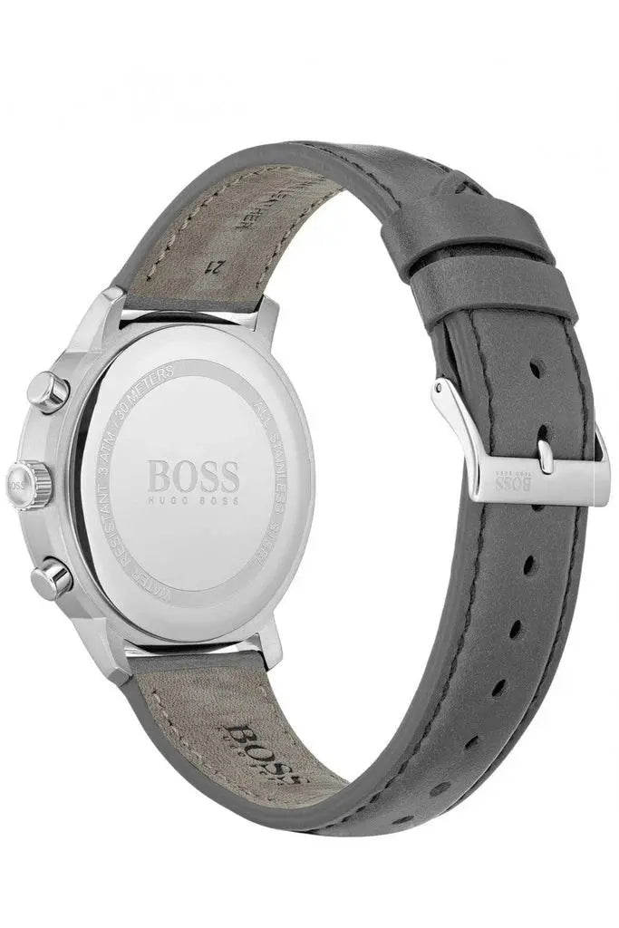 Hugo Boss 1513658 Attitude Grey Dial Grey Leather Strap Watch for Men Hugo Boss