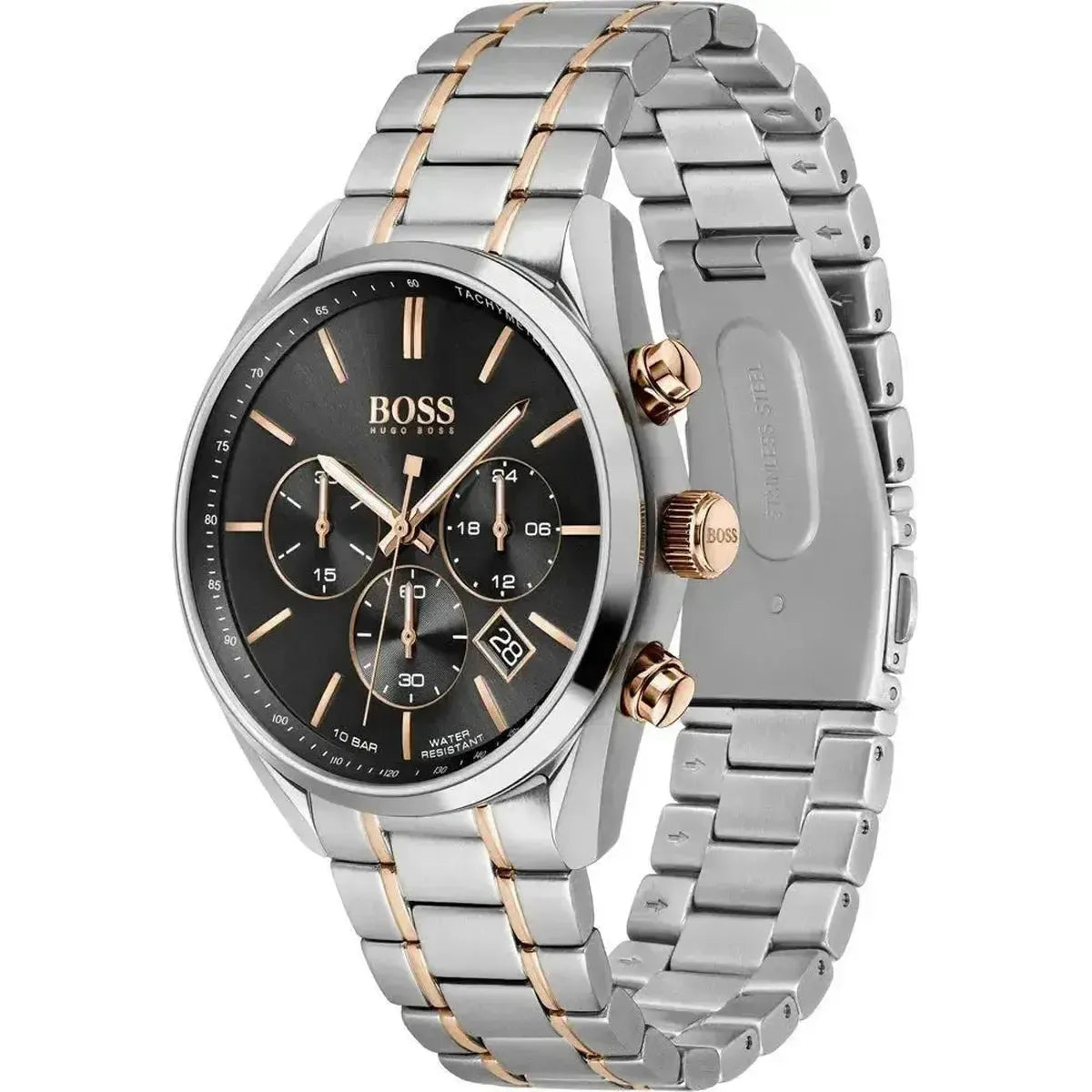 Hugo Boss 1513819 Champion Chronograph Black Dial Two Tone Steel Strap Watch for Men Hugo Boss