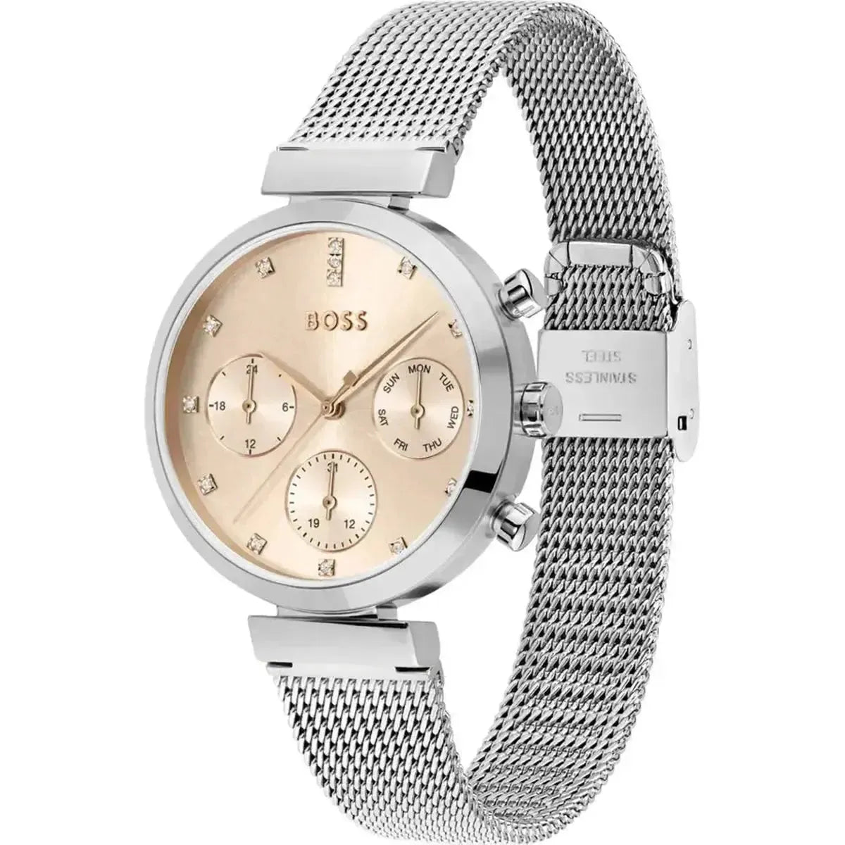 Hugo Boss 1502625 Flawless Pink Dial Silver Mesh Bracelet Watch for Women Hugo Boss