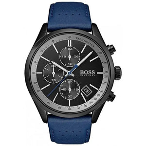 Hugo Boss 1513563 Grand Prix Chronograph Black Dial Blue Leather Strap Watch for Men Hugo Boss