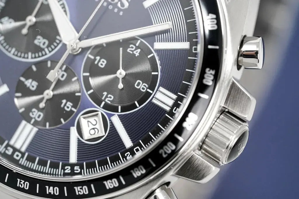Hugo Boss 1513081 Chronograph Driver Blue Dial Silver Steel Strap Watch for Men Hugo Boss