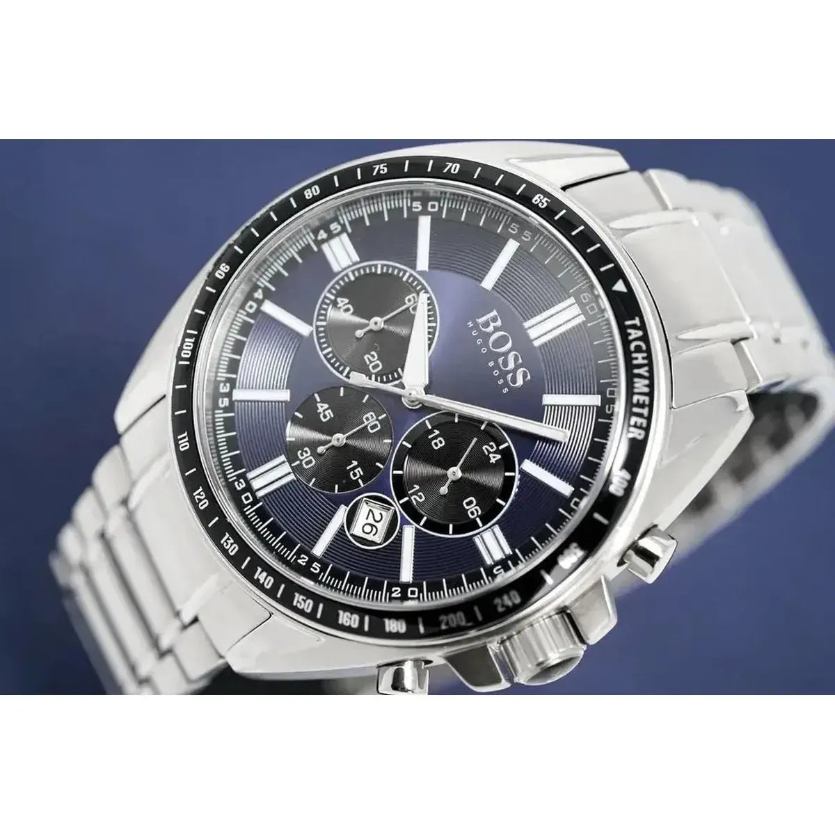 Hugo Boss 1513081 Chronograph Driver Blue Dial Silver Steel Strap Watch for Men Hugo Boss