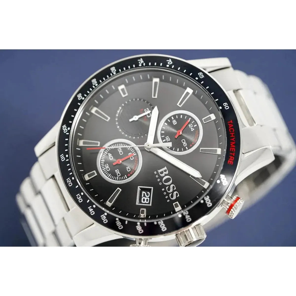 Hugo Boss 1513509 Rafale Chronograph Black Dial Silver Steel Strap Watch for Men Hugo Boss