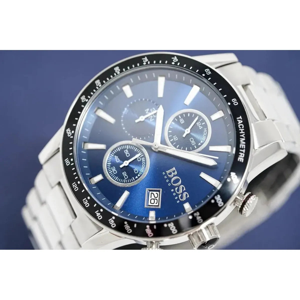 Hugo Boss 1513081 Chronograph Driver Blue Dial Silver Steel Strap Watch for Men Hugo Boss