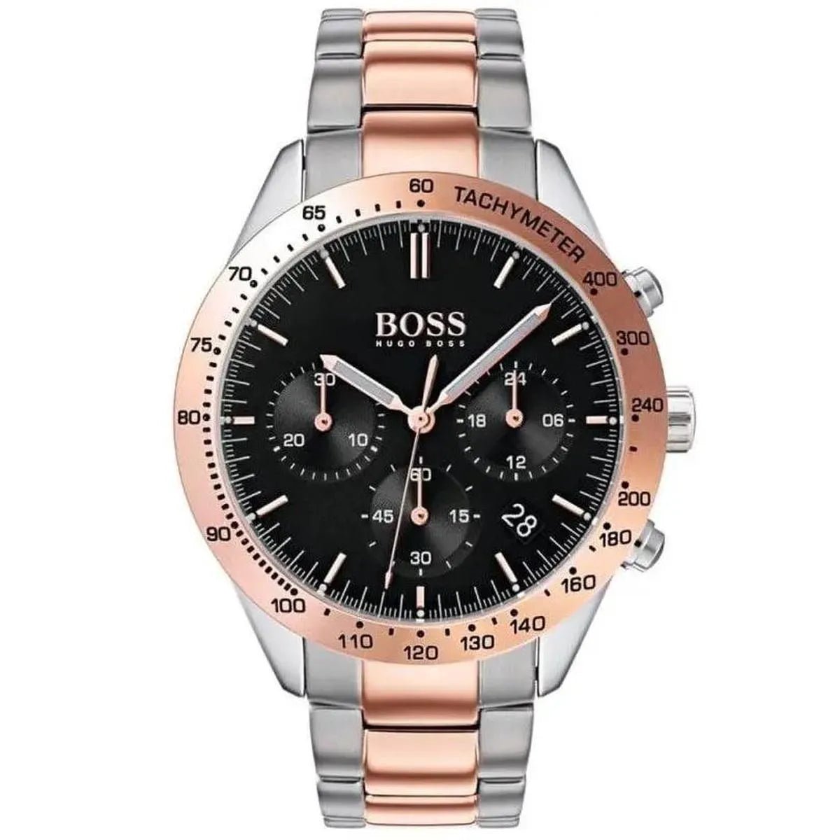 Talent HB1513584 Chronograph Watch – 42mm Black Dial Two Tone Silver Rose Gold Bracelet