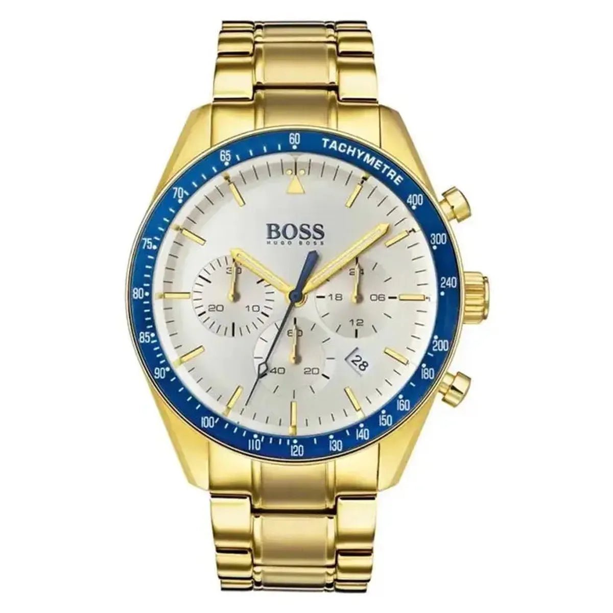 Trophy HB1513631 Chronograph Watch – 44mm Silver Dial Steel Bracelet