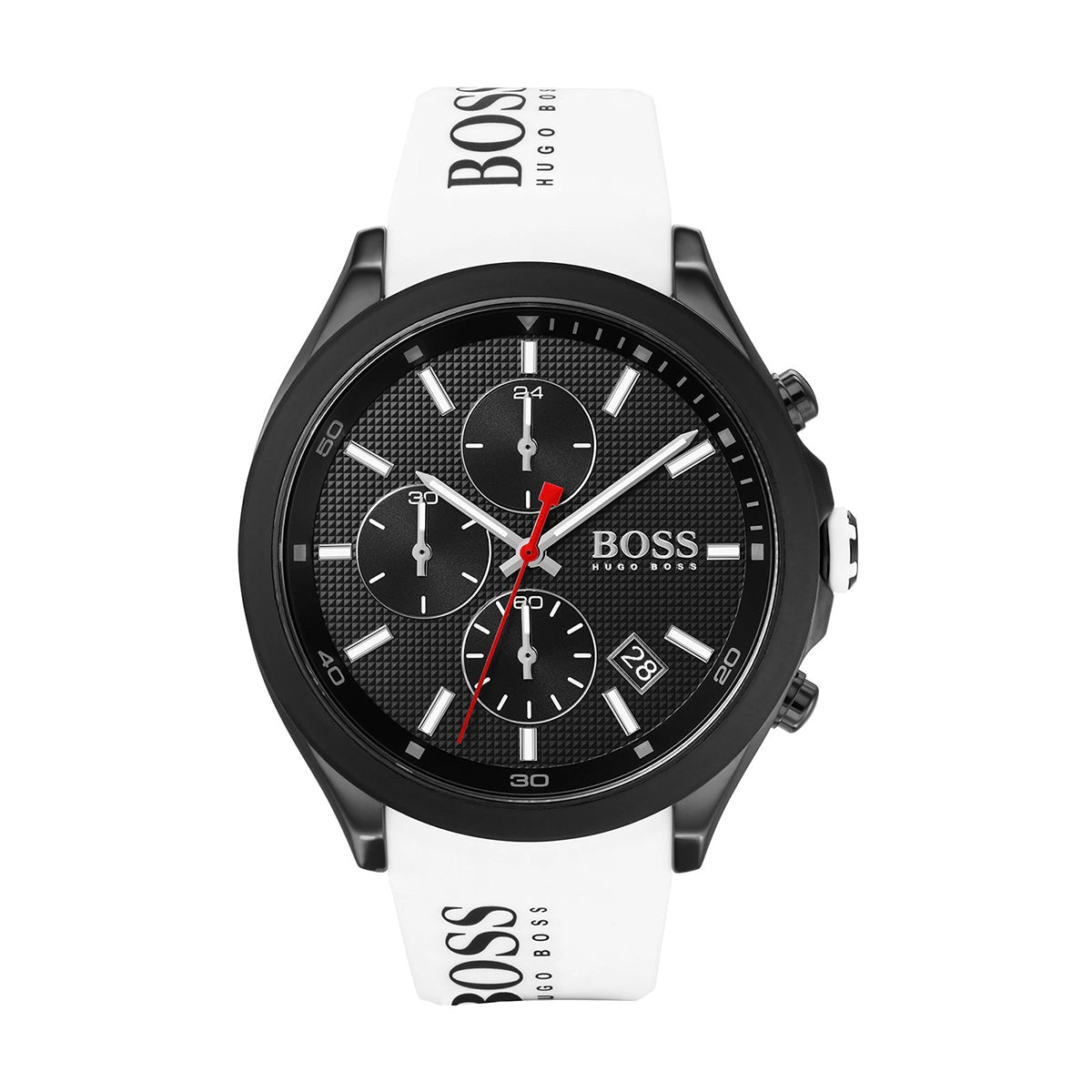 Velocity HB1513718 Chronograph Watch – 44mm PVD Case White Silicone Strap