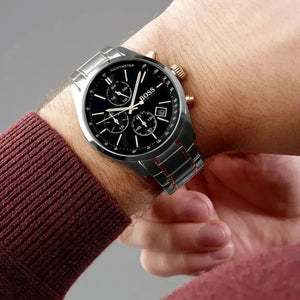 Hugo Boss 1513819 Champion Chronograph Black Dial Two Tone Steel Strap Watch for Men Hugo Boss