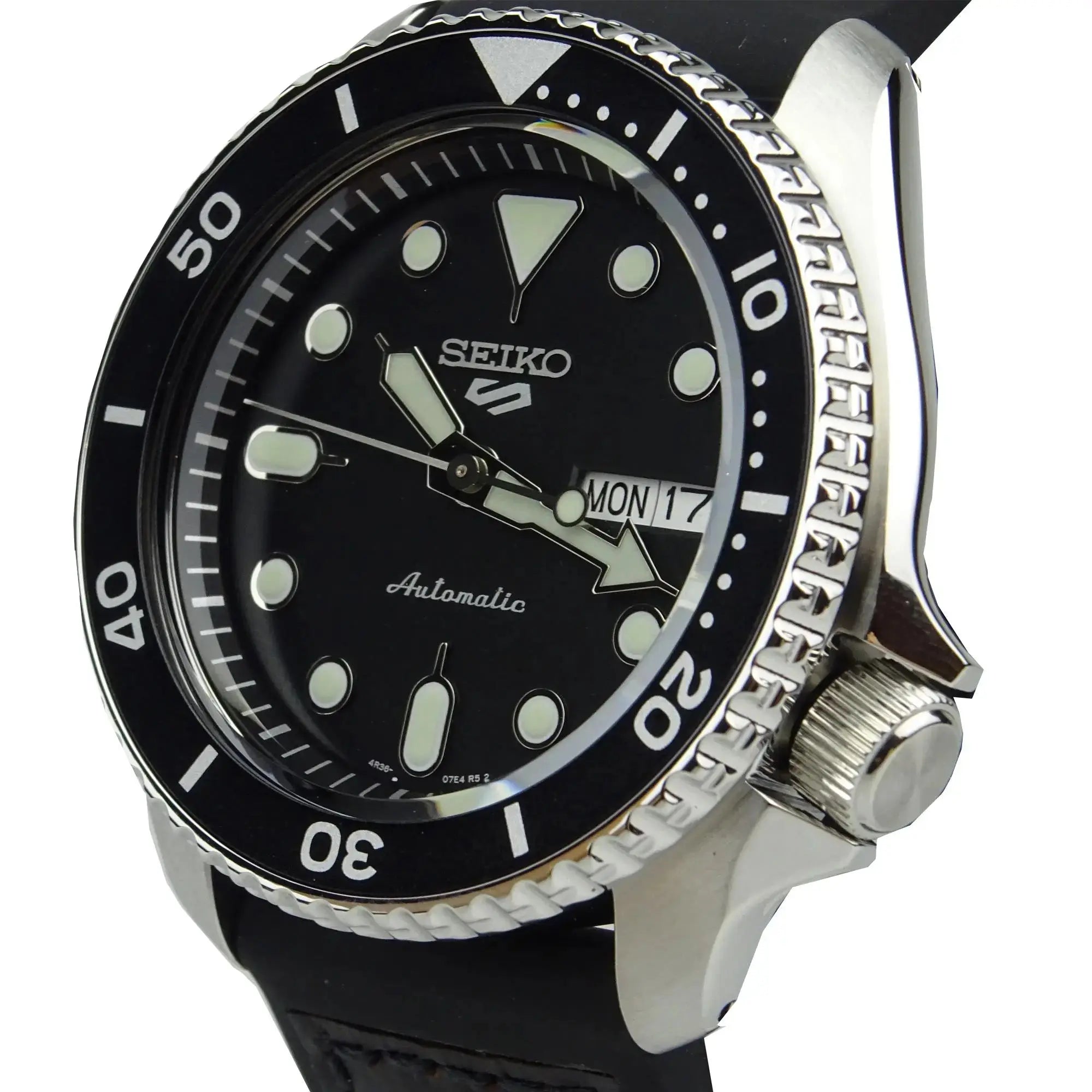 Seiko SRPD55K2 5 Sports Genuine Brown Leather & Black Silicone Strap Automatic Black Dial Men’s Watch Seiko