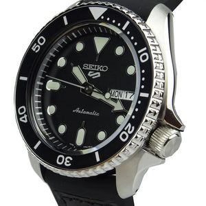 Seiko SRPD55K2 5 Sports Genuine Brown Leather & Black Silicone Strap Automatic Black Dial Men’s Watch Seiko