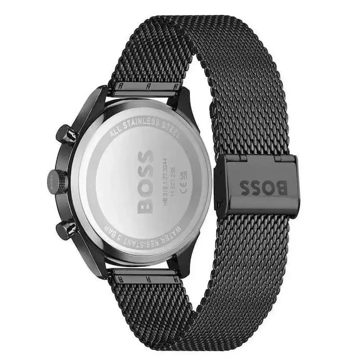 Hugo Boss 1514065 Gregor Chronograph Black Dial Black Mesh Bracelet Watch For Men Hugo Boss