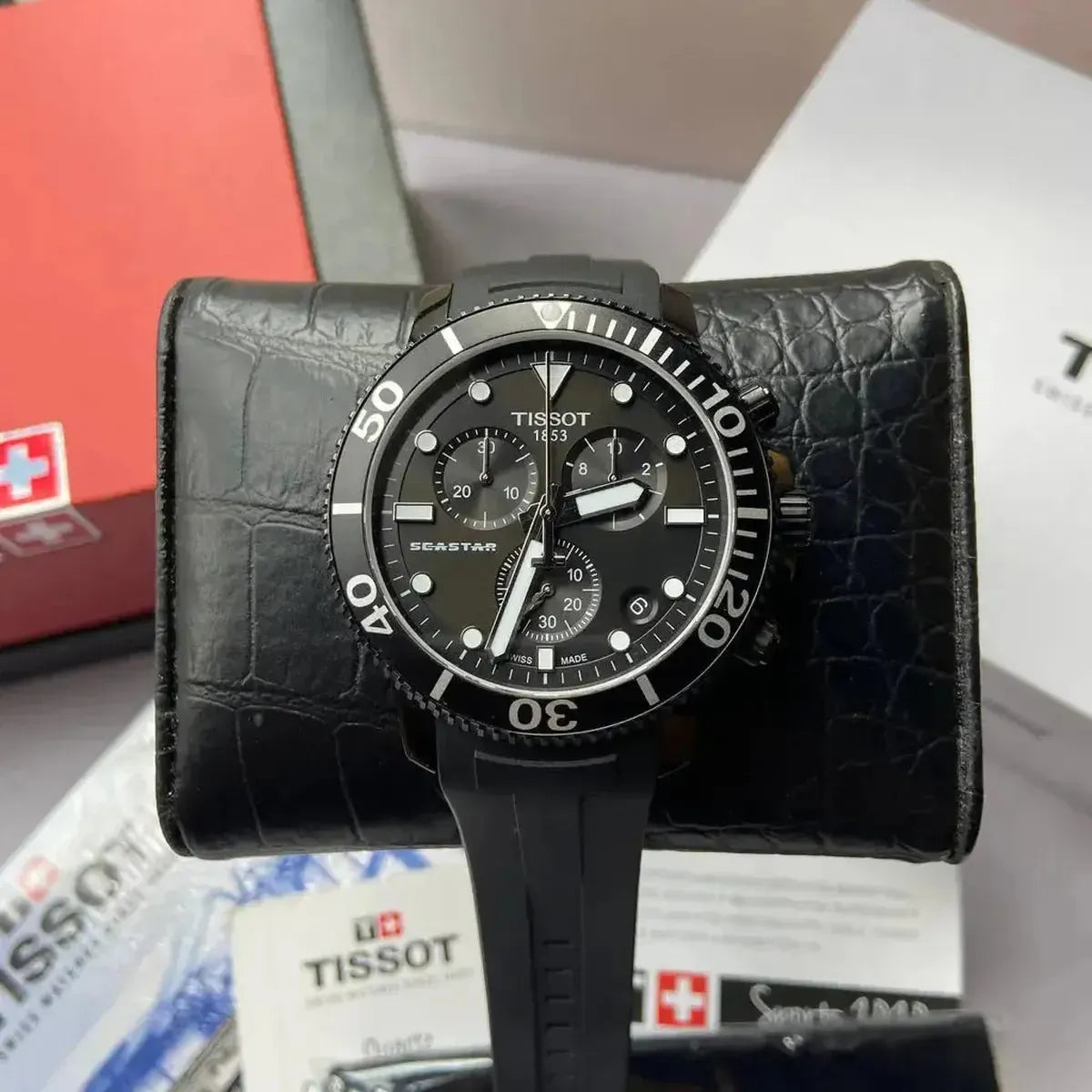 Tissot T120.417.37.051.02 Seastar 1000 Chronograph Black Dial Black Rubber Strap Watch For Men Tissot