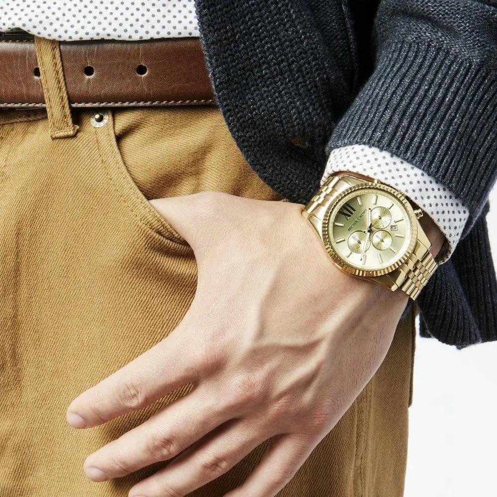 Michael Kors MK8281 Lexington Gold Dial Gold Steel Strap Watch for Men Michael Kros