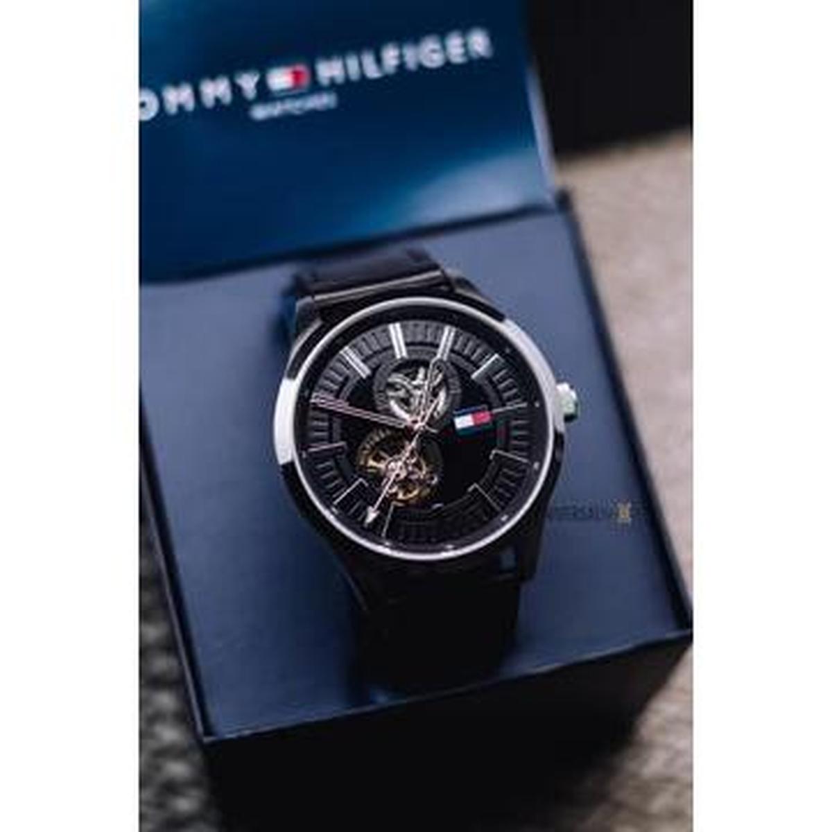 Tommy Hilfiger 1791641 Spencer Skeleton Black Dial Black Leather Strap Watch for Men Tommy Hilfiger