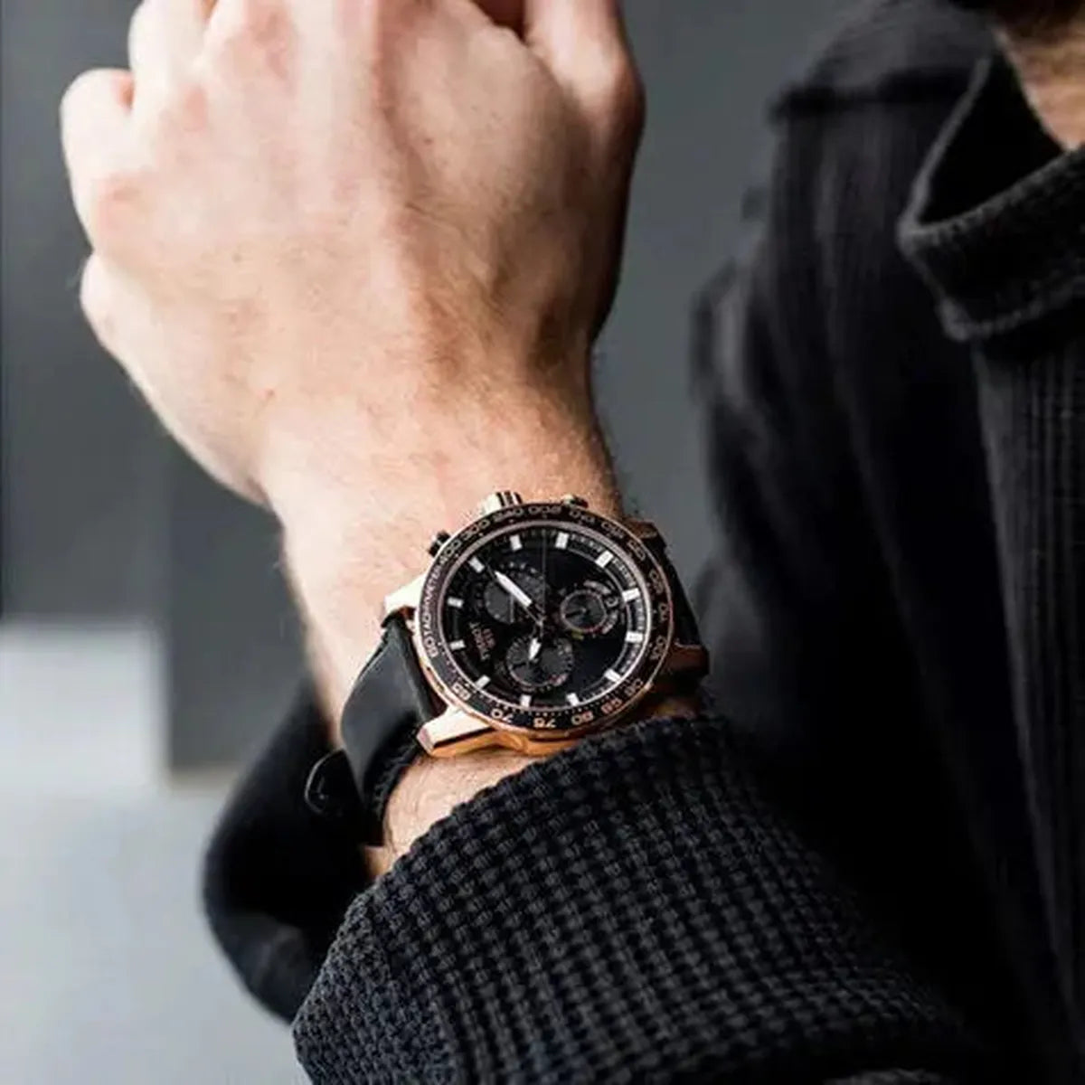 Tissot T125.617.36.051.00 Supersport Chrono Black Dial Black Leather Strap Watch for Men Tissot