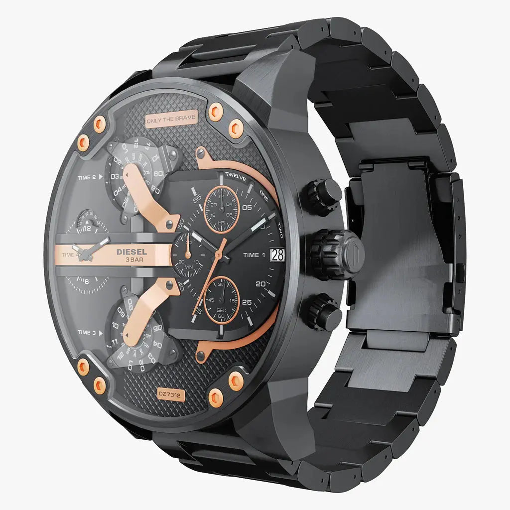 Diesel DZ7312 Big Daddy Chronograph Black Dial Black Steel Strap Watch For Men Diesel