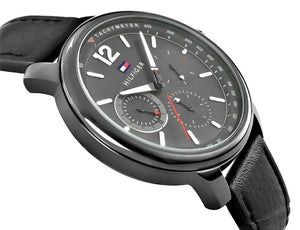 Tommy Hilfiger 1791533 London Chronograph Grey Dial Black Leather Strap Watch for Men Tommy Hilfiger