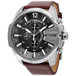 Diesel DZ4290 Mega Chief Chronograph Black Dial Brown Leather Strap Watch For Men Diesel