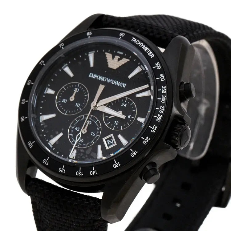 Emporio Armani AR6131 Sigma Chronograph Black Dial Black Leather Strap Watch For Men Emporio Armani