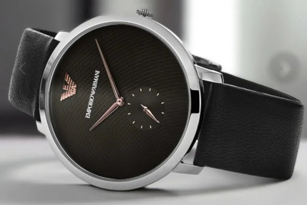 Emporio Armani AR11162 Modern Slim Quartz Grey Dial Black Leather Strap Watch For Men Emporio Armani