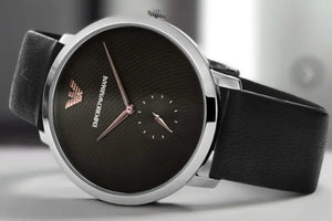 Emporio Armani AR11162 Modern Slim Quartz Grey Dial Black Leather Strap Watch For Men Emporio Armani