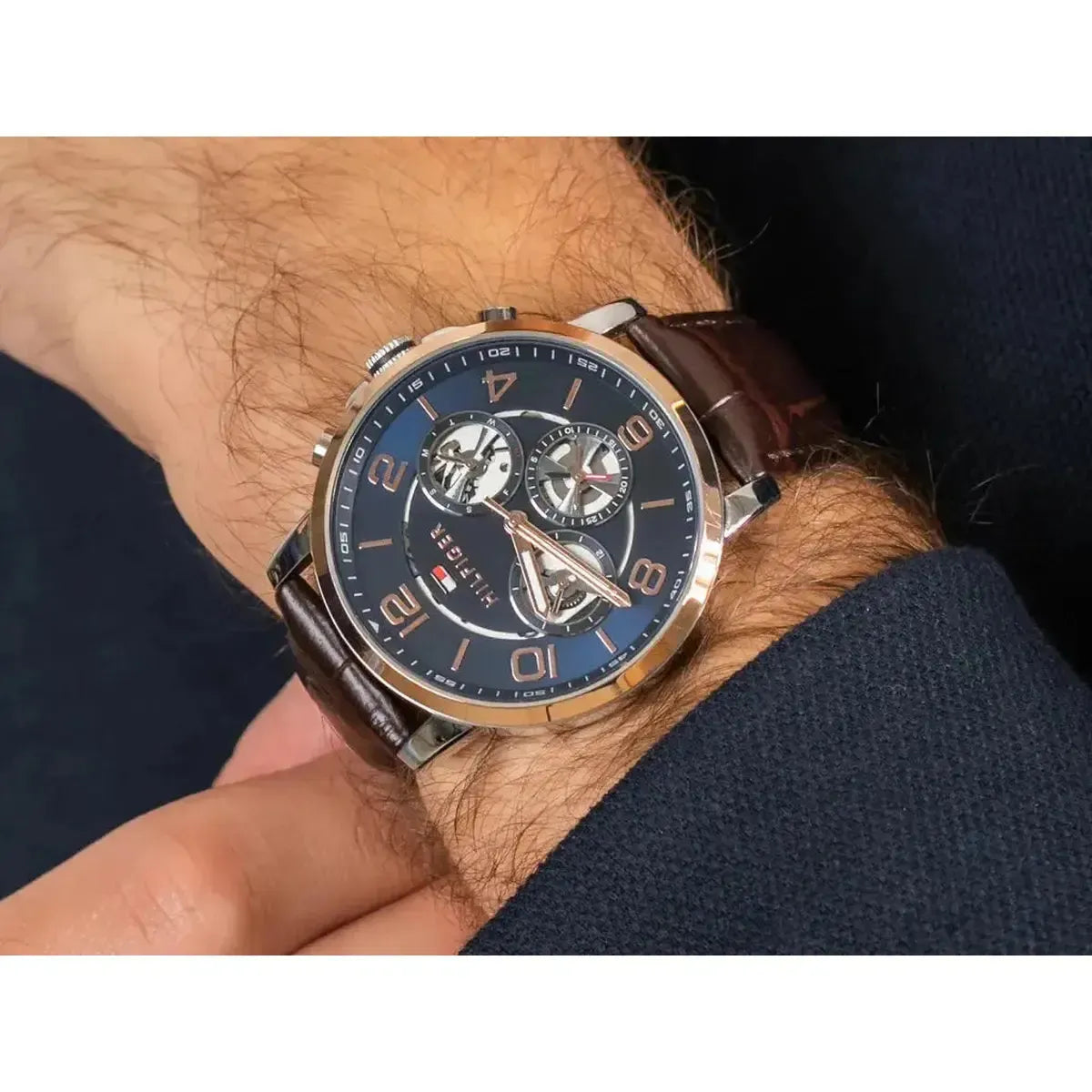 Tommy Hilfiger 1791290 Keagan Chronograph Blue Dial Brown Leather Strap Watch for Men Tommy Hilfiger