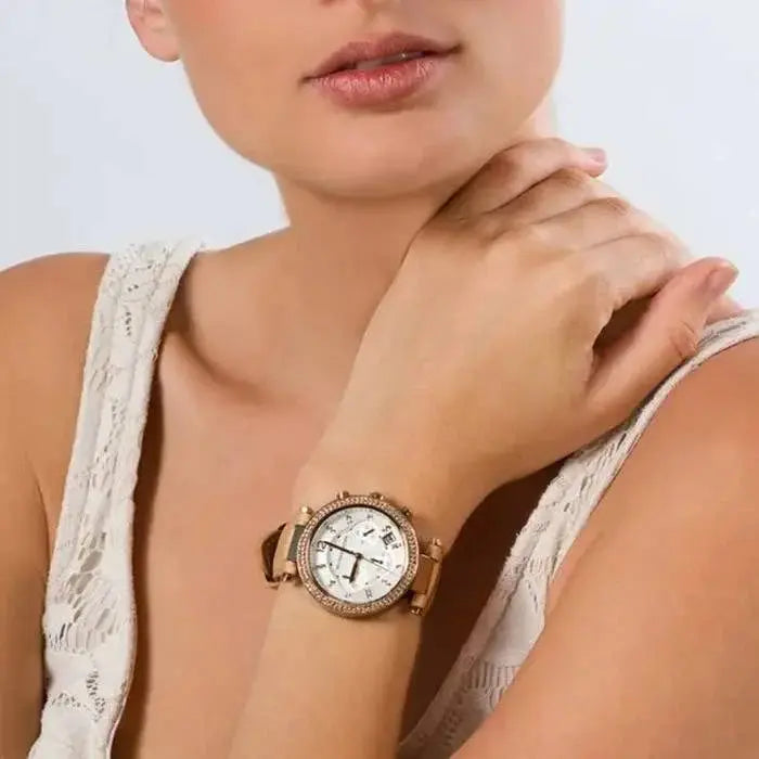 Michael Kors MK5633 Parker Chronograph White Dial Tan Leather Strap Watch for Women Michael Kros