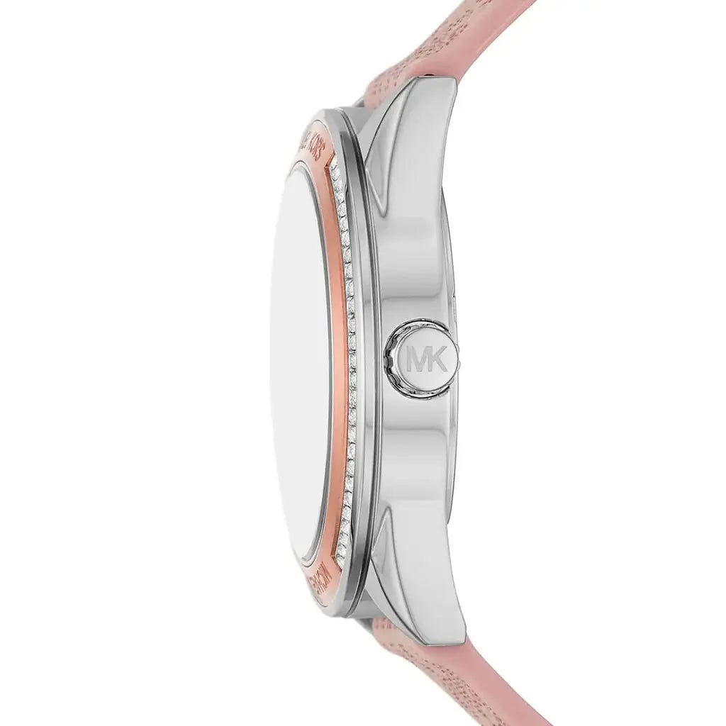 Michael Kors MK7206 Multifunction Silver Dial Pink Leather Strap Watch For Women Michael Kros