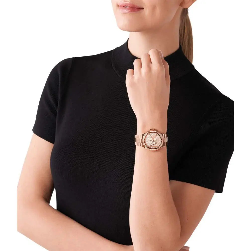 Michael Kors MK7230 Lennox Three Hand Rose Gold Dial Rose Gold Steel Strap Watch For Women Michael Kros