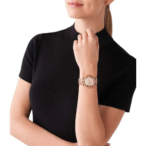 Michael Kors MK7230 Lennox Three Hand Rose Gold Dial Rose Gold Steel Strap Watch For Women Michael Kros