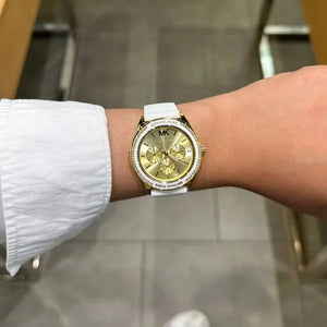 Michael Kors MK7267 Jessa Quartz Gold Dial White Silicone Strap Watch For Women Michael Kros